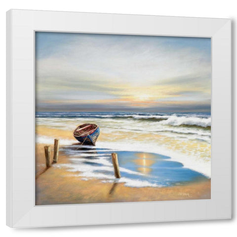 Boat on the shore White Modern Wood Framed Art Print by Erwin, Eric