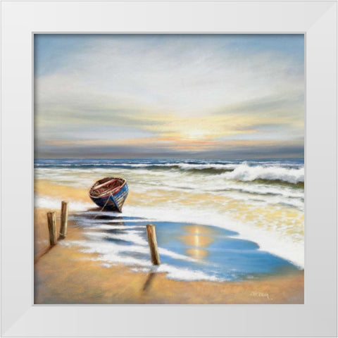 Boat on the shore White Modern Wood Framed Art Print by Erwin, Eric