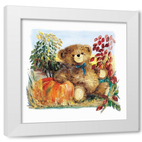 Autumn Bear White Modern Wood Framed Art Print by Withaar, Rian