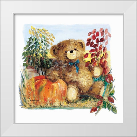 Autumn Bear White Modern Wood Framed Art Print by Withaar, Rian