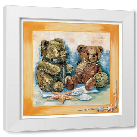 Beach bear White Modern Wood Framed Art Print by Withaar, Rian