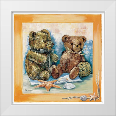 Beach bear White Modern Wood Framed Art Print by Withaar, Rian