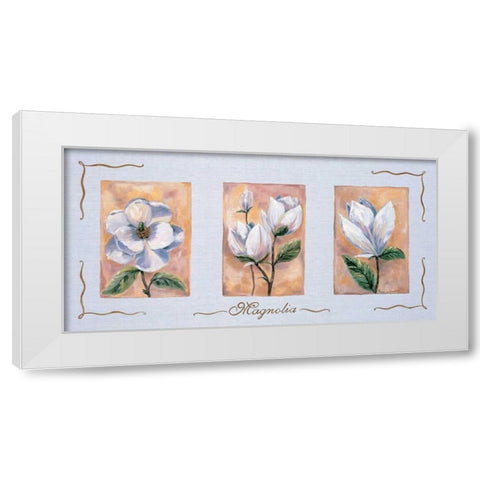 Magnolia Triptychon White Modern Wood Framed Art Print by Withaar, Rian