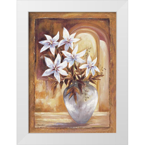 White flowers in vase II White Modern Wood Framed Art Print by Withaar, Rian