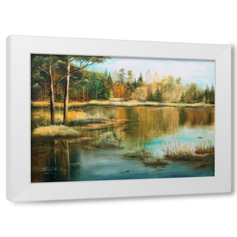 Oil forestlake II White Modern Wood Framed Art Print by Natalia, Gusak