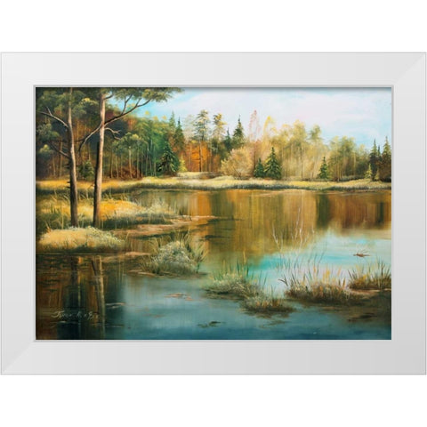 Oil forestlake II White Modern Wood Framed Art Print by Natalia, Gusak