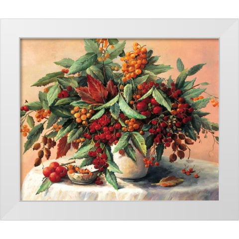 Autumn bouquet White Modern Wood Framed Art Print by Bosman, Johan