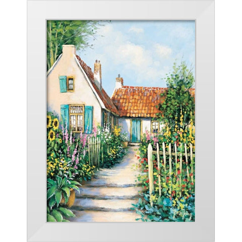 Sunny garden White Modern Wood Framed Art Print by de Jong, Johan