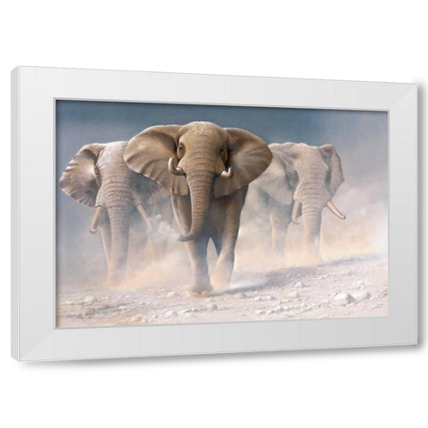 Running elephants I White Modern Wood Framed Art Print by Weenink, Jan
