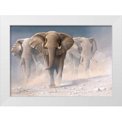 Running elephants I White Modern Wood Framed Art Print by Weenink, Jan