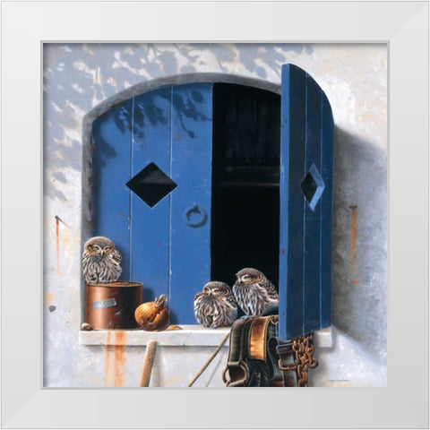 Visiting birds I White Modern Wood Framed Art Print by Weenink, Jan