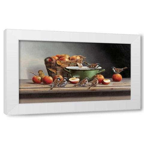 House sparrows II White Modern Wood Framed Art Print by Weenink, Jan