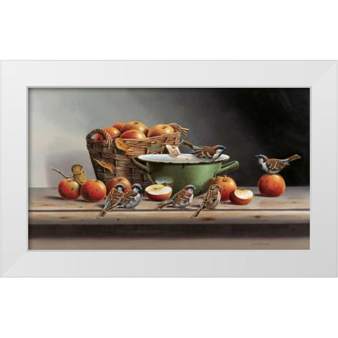 House sparrows II White Modern Wood Framed Art Print by Weenink, Jan