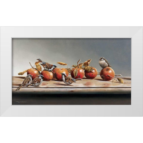 House sparrows I White Modern Wood Framed Art Print by Weenink, Jan