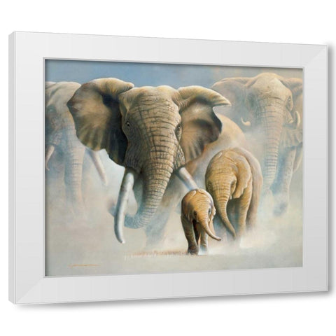 Running elephants II White Modern Wood Framed Art Print by Weenink, Jan
