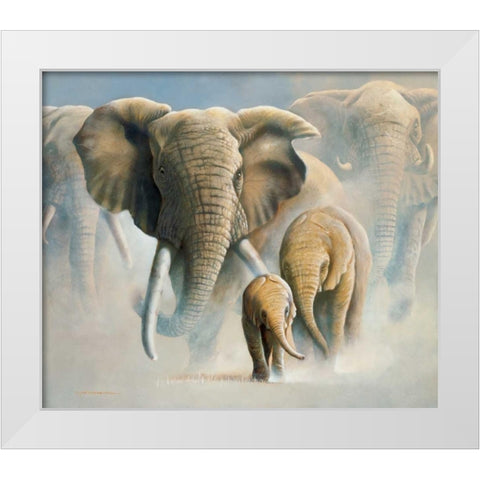 Running elephants II White Modern Wood Framed Art Print by Weenink, Jan