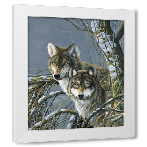 Two wolves White Modern Wood Framed Art Print by Weenink, Jan