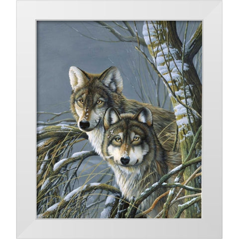 Two wolves White Modern Wood Framed Art Print by Weenink, Jan