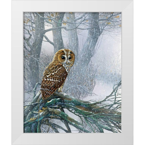 Owl in snowy forest White Modern Wood Framed Art Print by Weenink, Jan