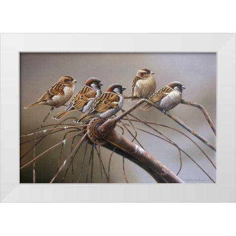 Birds on a broken bicycle White Modern Wood Framed Art Print by Weenink, Jan