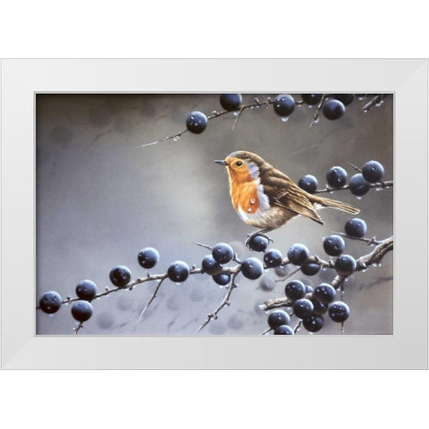 Bird sitting on vinetree White Modern Wood Framed Art Print by Weenink, Jan