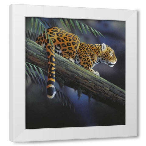 Jaguar in tree White Modern Wood Framed Art Print by Weenink, Jan