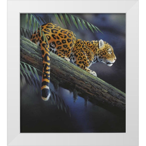 Jaguar in tree White Modern Wood Framed Art Print by Weenink, Jan