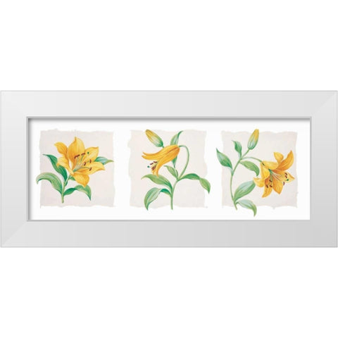 Yellow lily triptych White Modern Wood Framed Art Print by Kumorek, Krysztov