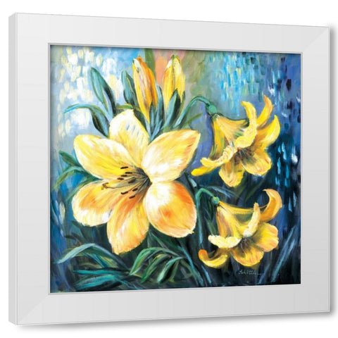 Yellow lilies in Spring White Modern Wood Framed Art Print by Schottler, Katharina