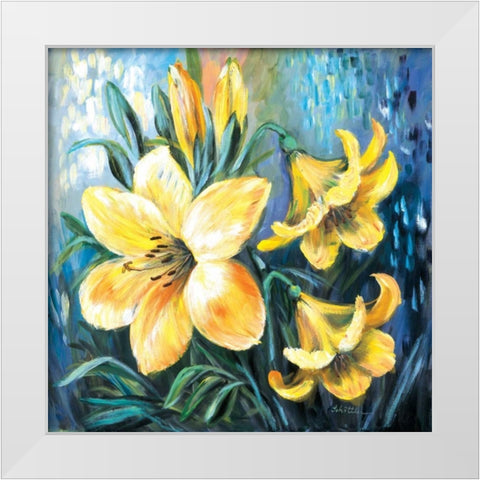 Yellow lilies in Spring White Modern Wood Framed Art Print by Schottler, Katharina