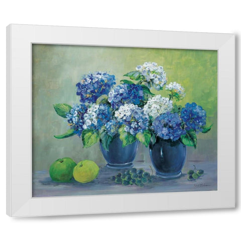 Blooms in blue White Modern Wood Framed Art Print by Schottler, Katharina