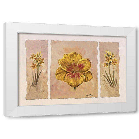 Yellow composition in three White Modern Wood Framed Art Print by Schottler, Katharina