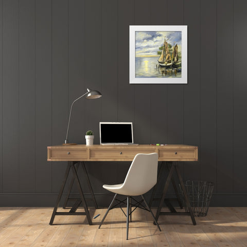 Boats lie at anchor White Modern Wood Framed Art Print by Schottler, Katharina