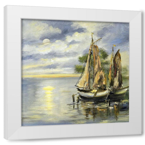 Boats lie at anchor White Modern Wood Framed Art Print by Schottler, Katharina