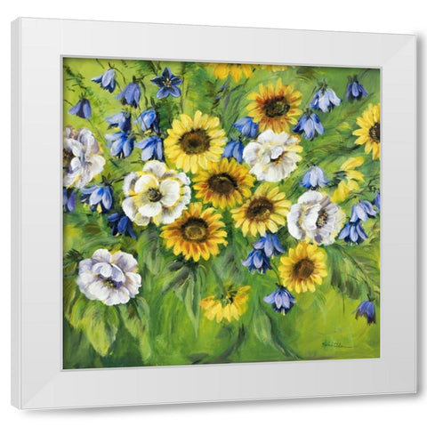 Mixed sunflower bouquet White Modern Wood Framed Art Print by Schottler, Katharina