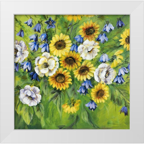 Mixed sunflower bouquet White Modern Wood Framed Art Print by Schottler, Katharina