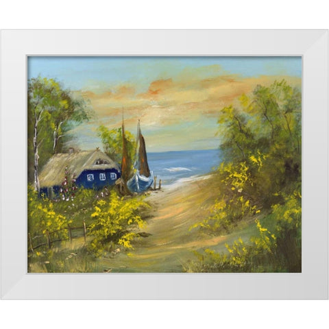 Bleu house I White Modern Wood Framed Art Print by Schottler, Katharina
