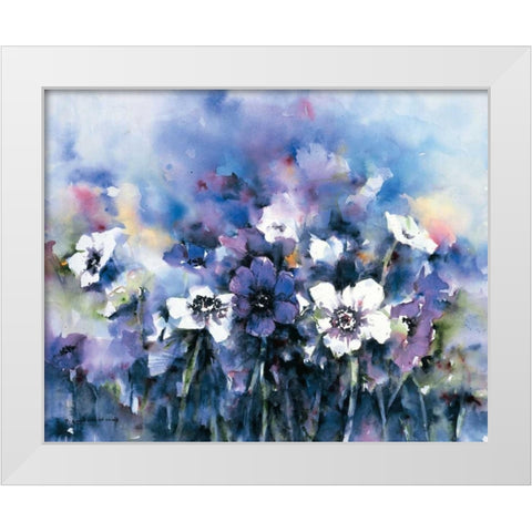 Primroses White Modern Wood Framed Art Print by Kalsbeek-Vlasma, Klaske