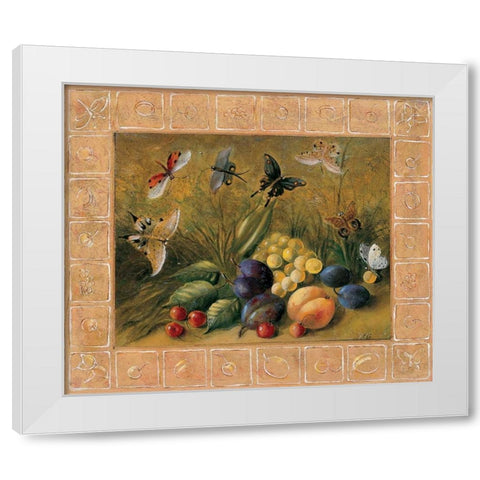 Fruits and papillons White Modern Wood Framed Art Print by du Ciel, Milieu