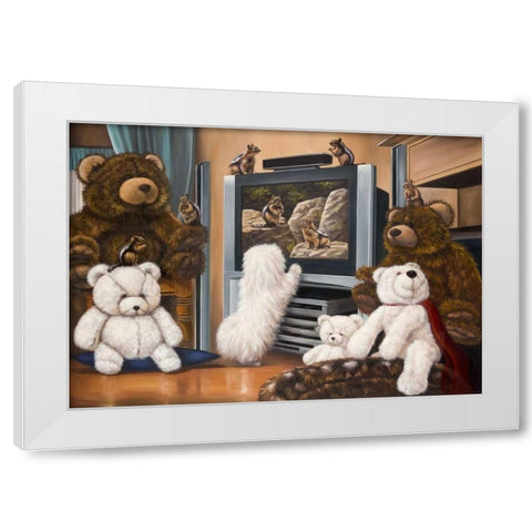 Friends playing White Modern Wood Framed Art Print by Schutte, Michel