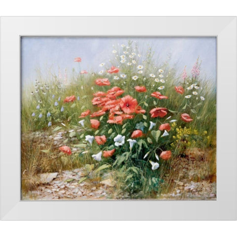 Poppies and friends White Modern Wood Framed Art Print by Motz, Peter