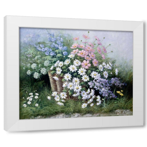 Flowers for Elly White Modern Wood Framed Art Print by Motz, Peter