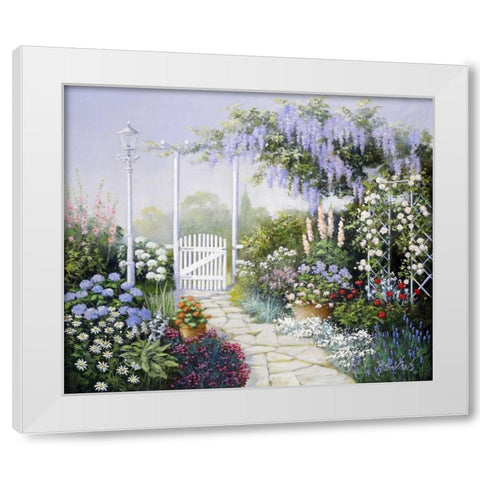 View on my garden White Modern Wood Framed Art Print by Motz, Peter