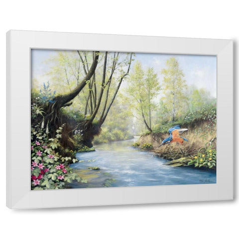 Kingfisher White Modern Wood Framed Art Print by Motz, Peter