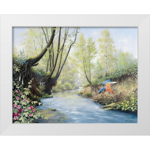 Kingfisher White Modern Wood Framed Art Print by Motz, Peter