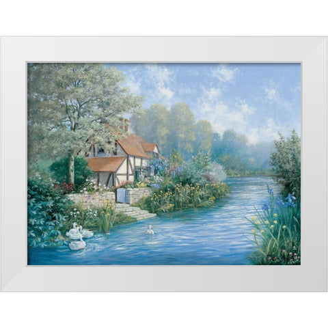 Lakescape White Modern Wood Framed Art Print by Motz, Peter