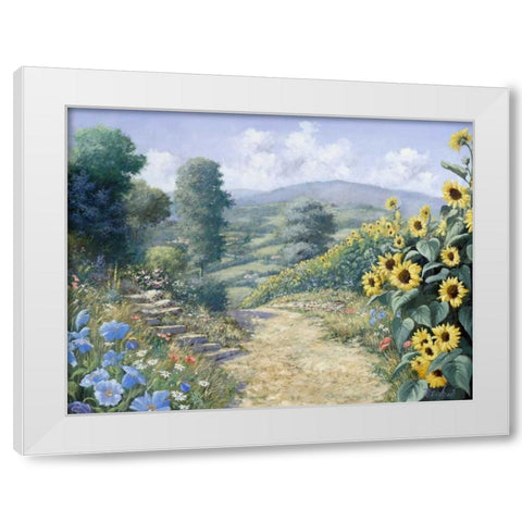 Along the sunflowers White Modern Wood Framed Art Print by Motz, Peter