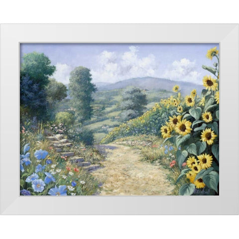 Along the sunflowers White Modern Wood Framed Art Print by Motz, Peter