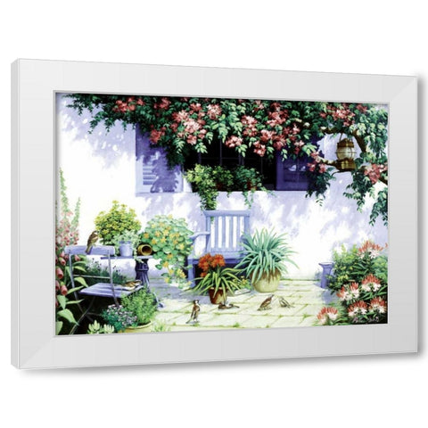 Sparrows White Modern Wood Framed Art Print by Motz, Peter