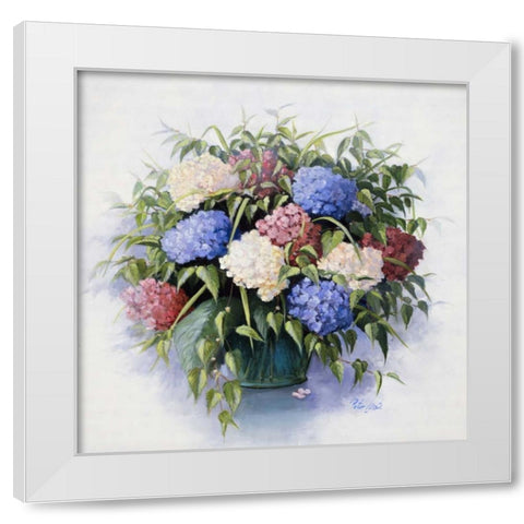 Mixed Hydrangia White Modern Wood Framed Art Print by Motz, Peter
